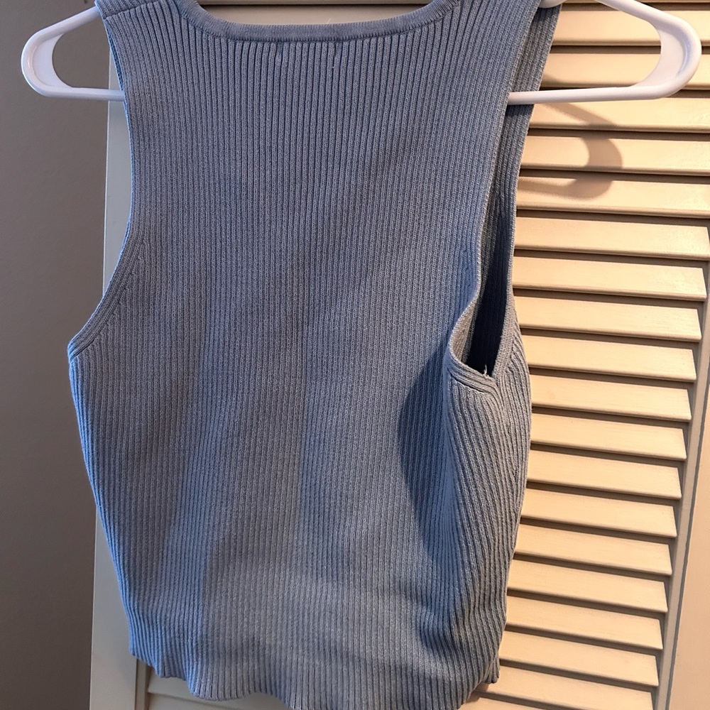 Blue Sleeveless Ribbed Top - Picture 2 of 2